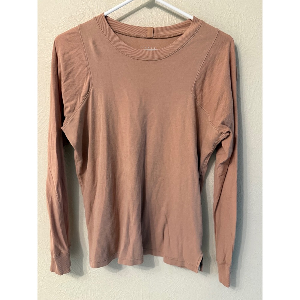 Lunya Women Long Sleeve Sleep Tee Mauve Supima Cotton Blend Size S